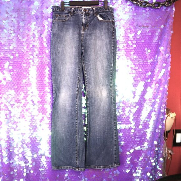 MED WASH JEANS 7 LA Blues Flares Grey Melrose Vintage 90s Y2K Stretch Denim Pant - Picture 4 of 11